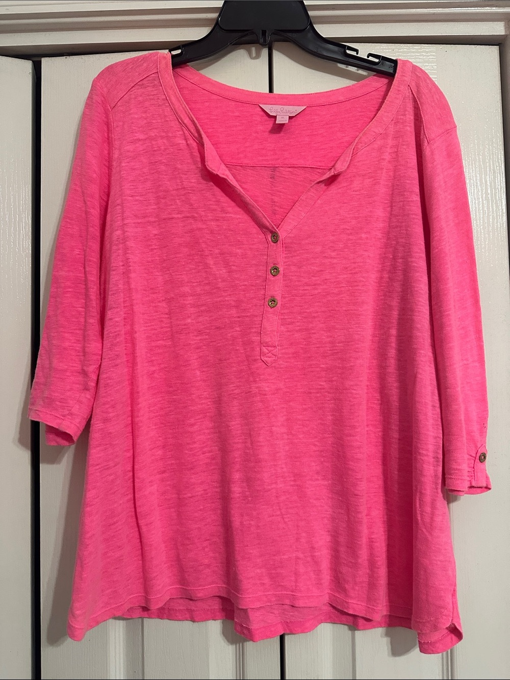 Lilly Pulitzer Hot Pink Slub Henley Tunic